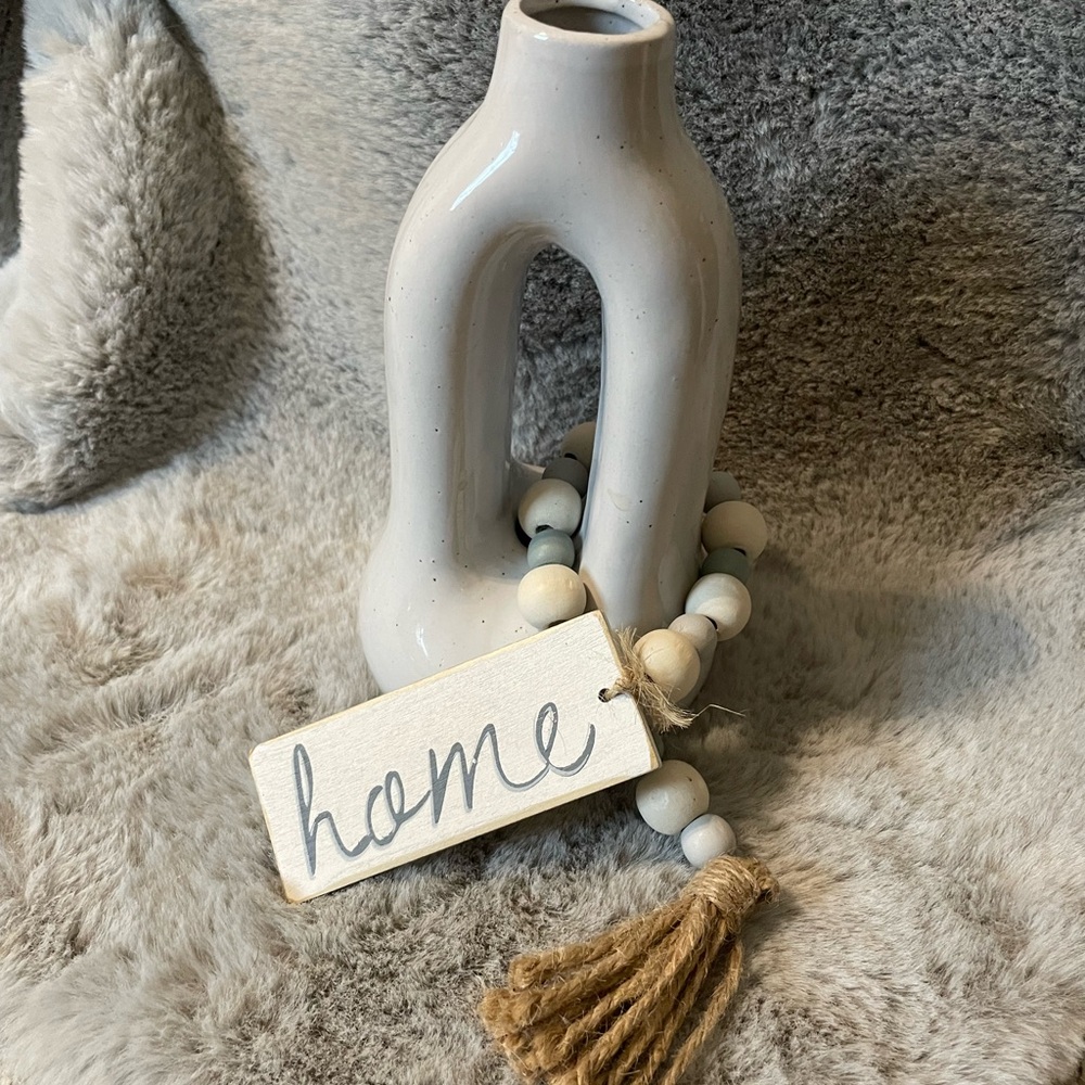Ceramic White Vase with Beaded Tassel Decor